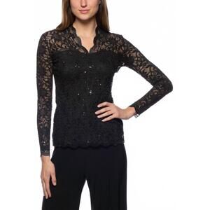 NEW MARINA lace button down long sleeve top in black